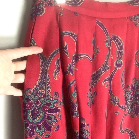 Talbots Vintage Pleated Paisley Wool Silk Blend Broomstick Skirt Red 8 - Picture 2 of 16